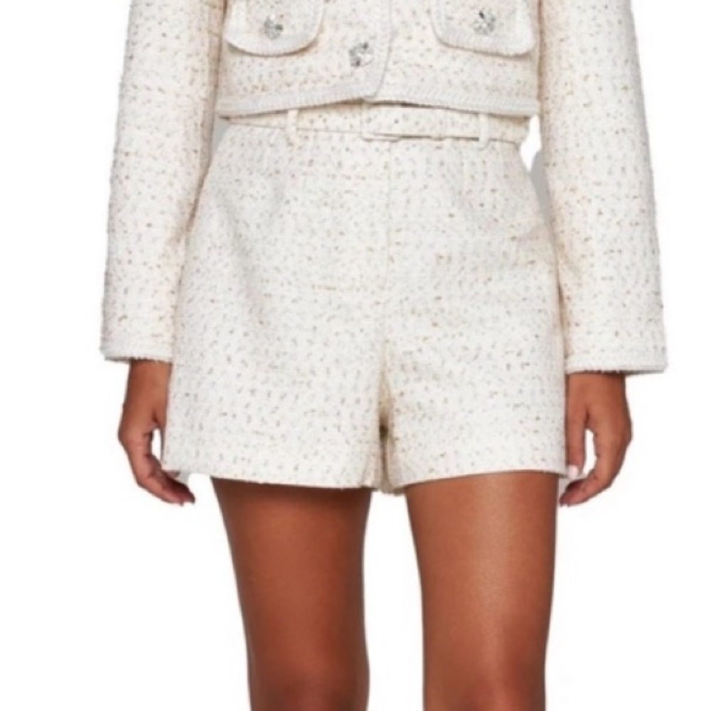 SELF PORTRAIT NWOT Cream Boucle with Gold Tinsel Belted Shorts size 6